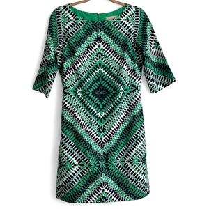 New Banana Republic Green Geometric Print Sheath Dress Half Sleeve Work Size 2
